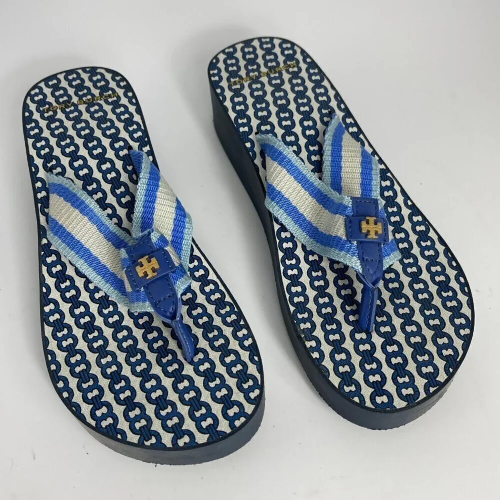 Tory Burch Gemini Link Thong Sandals | Women’s Size 7–7.5 | Blue & White